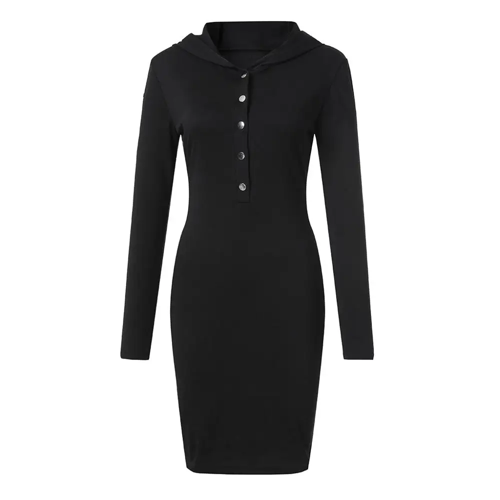 Женское Спортивное платье с капюшоном повседневное облегающее однотонное