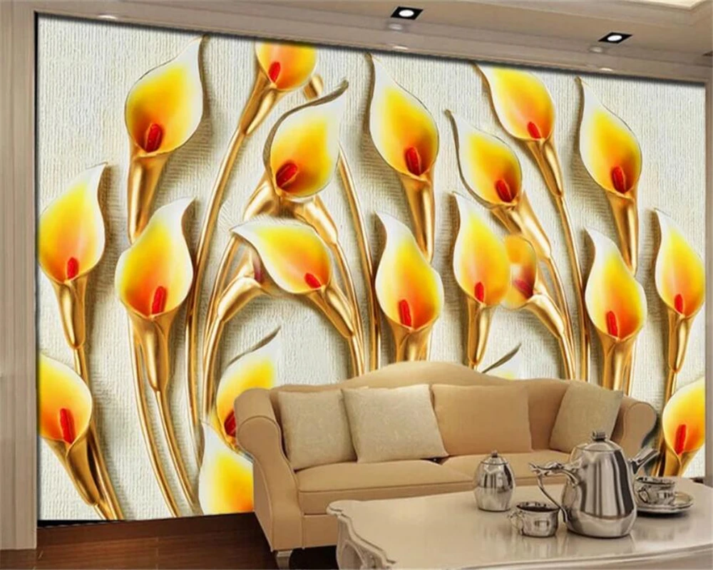 3d обои на заказ фотообои с тиснением стереозвук Калла лилия роспись ТВ домашний