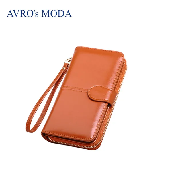 brown Бренд AVRO MODA, женские длинные кошельки из искусственной кожи,, горячая распродажа, кошелек на молнии с ремешком, сумка для денег, карман для монет, телефона, клатч - Цвет: brown