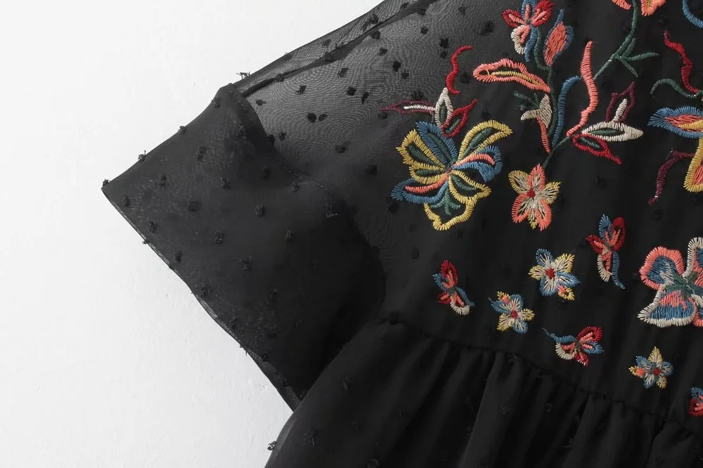 2017 женское платье из шифона в европейском стиле вышитая вуаль za длинный рукав