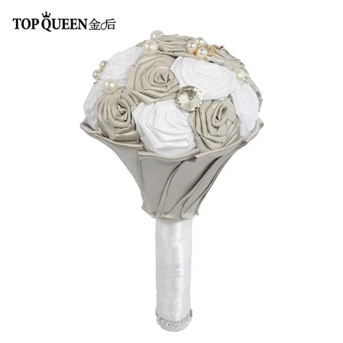 TOPQUEEN F6-GR Потрясающие Свадебные цветы Букеты Свадебные букеты Искусственные белые розы и темно-серые розы и жемчуг - Цвет: Bridesmaid bouquet
