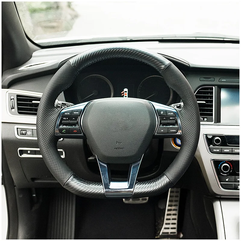Lsrtw2017 углеродного волокна капота кожаный чехол рулевого колеса автомобиля для hyundai sonata подъем - Название цвета: carbon fiber leather