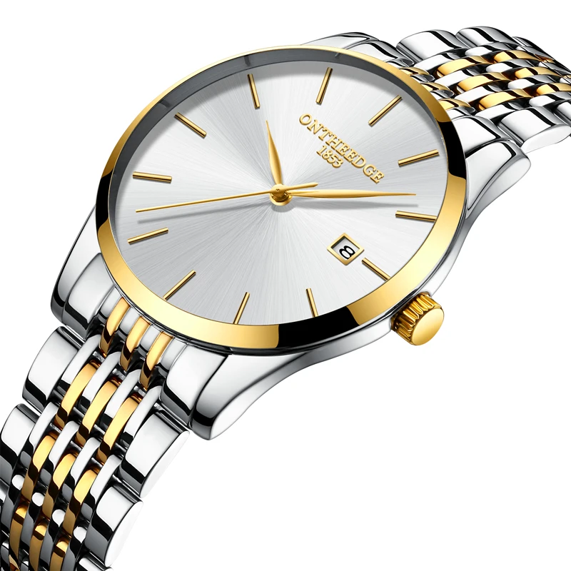 ONTHEEDGE мужские часы Роскошные сталь бренд кварцевые наручные ультра тонкий для