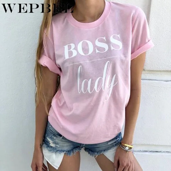 WEPBEL, летняя мода, женская Повседневная футболка с надписью Boss, топы, женские футболки с принтом, топы с коротким рукавом