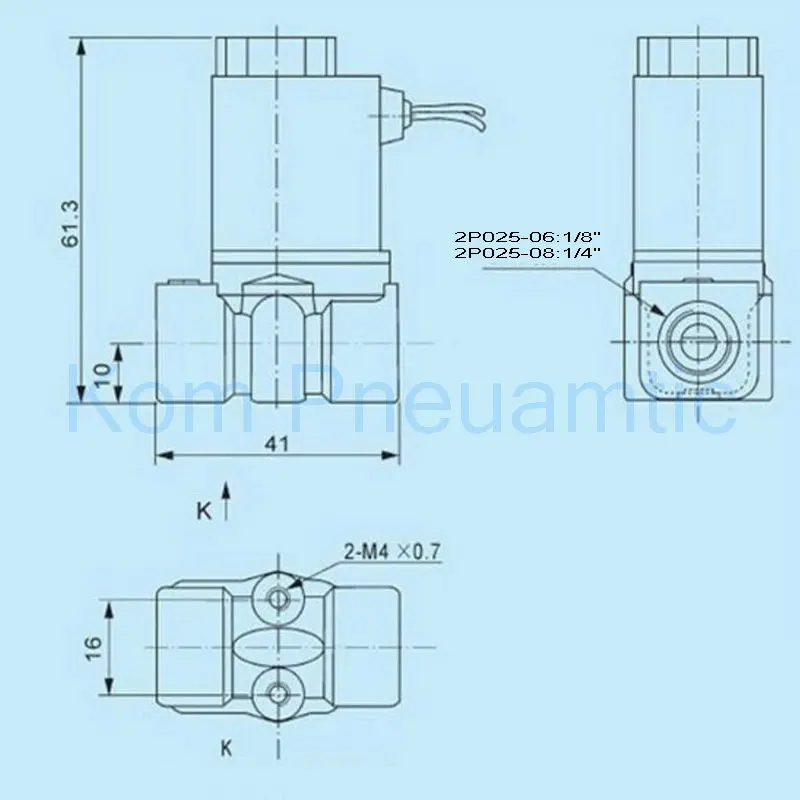 Kom пневматический 2P025 08 Электрический мини ПВХ пластиковый Соленоидный клапан 1/4