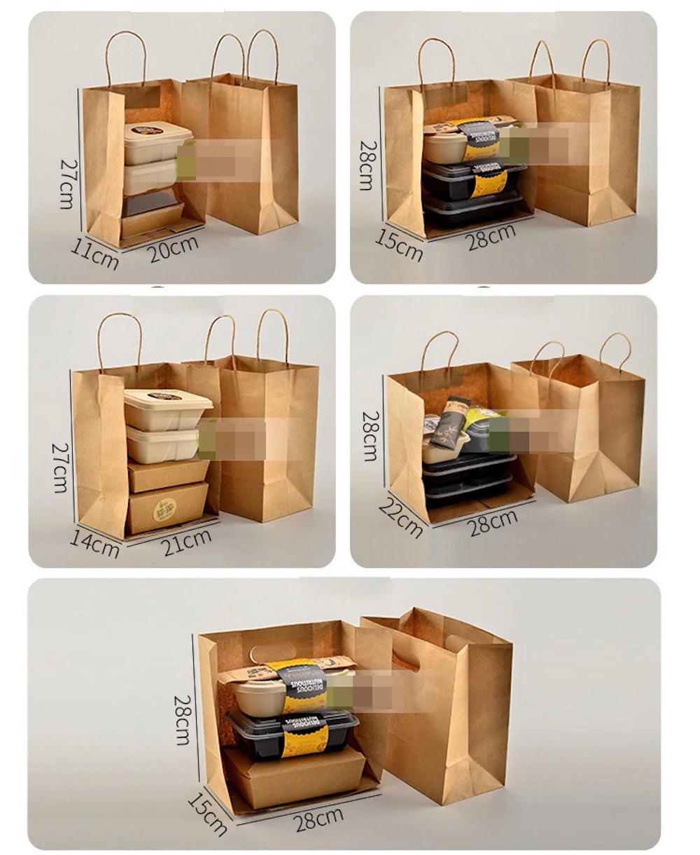 25x образец еды Еда выполнять мешок вынос Еда Класс Kraft Бумага 11x20x27 15x28x28 см 14x21x27 см 22x28x28 см