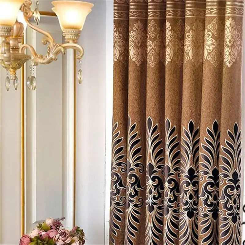 Brown Cloth Curtain Синяя/коричневая Роскошная вышитая вилла затемненная занавеска для гостиной окна Eorope высокого класса на заказ занавеска для спальни - Цвет: Brown Cloth Curtain