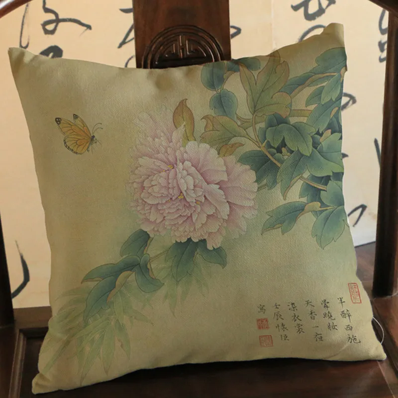 Подушка в китайском стиле винтажная хлопковая льняная декоративная подушка с