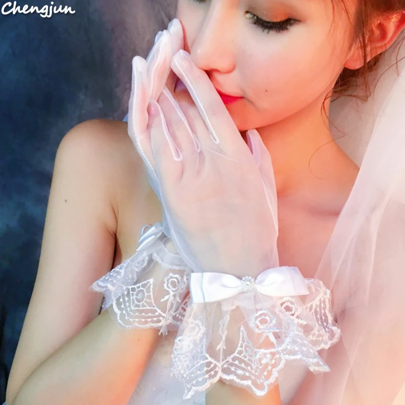 Белые кружевные Элегантные Свадебные перчатки Chengjun ever pretty свадебные аксессуары |