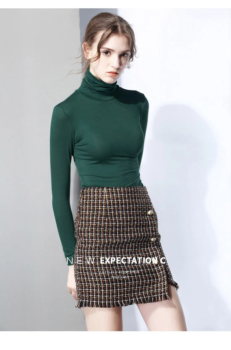 Moda Jihan женские рубашки с длинным рукавом сложенный Тонкий Топы черепаха шеи размера плюс элегантные женские рубашки для похудения