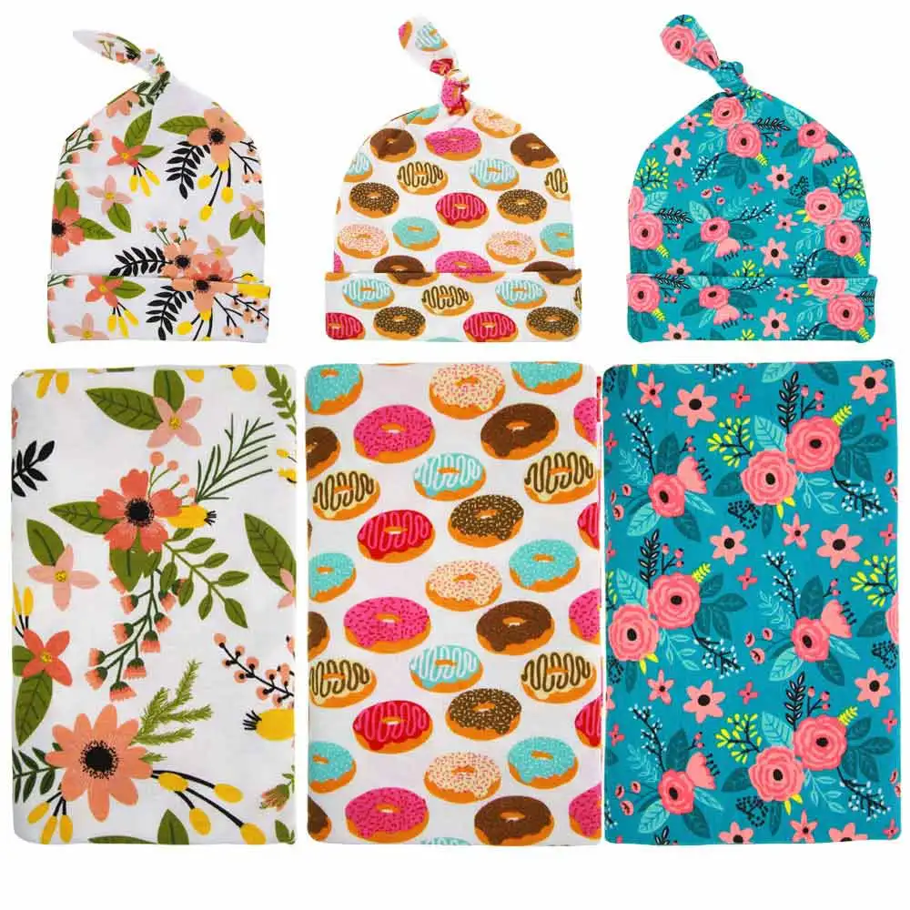 Хлопковые пеленки для младенцев + шапка в комплекте постельное белье