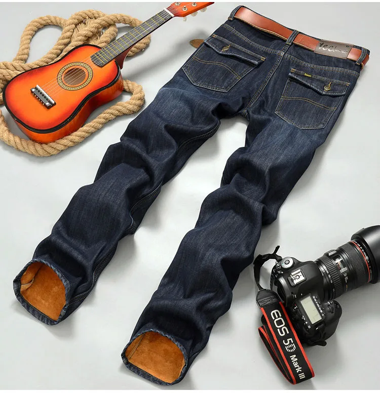 Мужские зимние теплые прямые джинсы с бархатной подкладкой мужские классические