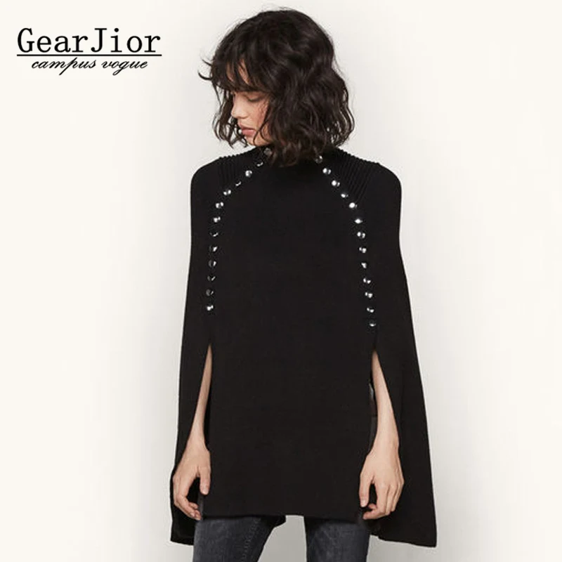 Женский длинный вязаный шерстяной свитер белый или черный свободный пончо и