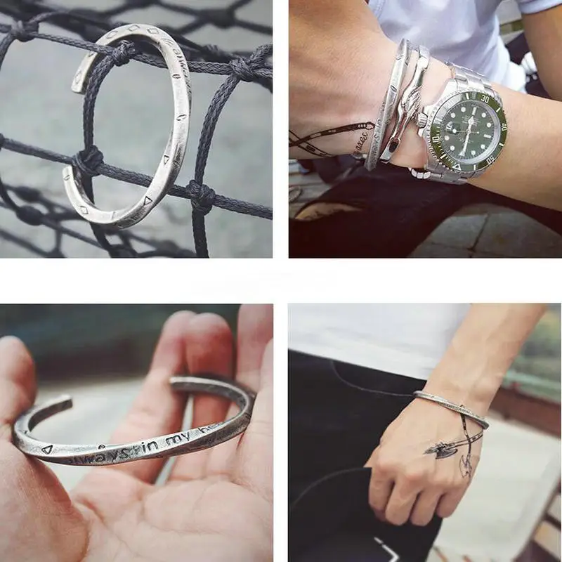 ANILLO Новые мужчины Viking войны Bangle Простой грубый Vintage Серебряный цвет Высокое качество титана стали витой манжеты Браслеты и браслеты
