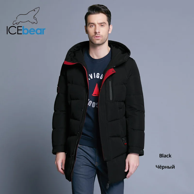M902 black ICEbear Лидер продаж зима капюшон Для мужчин куртка парки высокое качество парка модное повседневное пальто MWD18856D - Цвет: M902 black