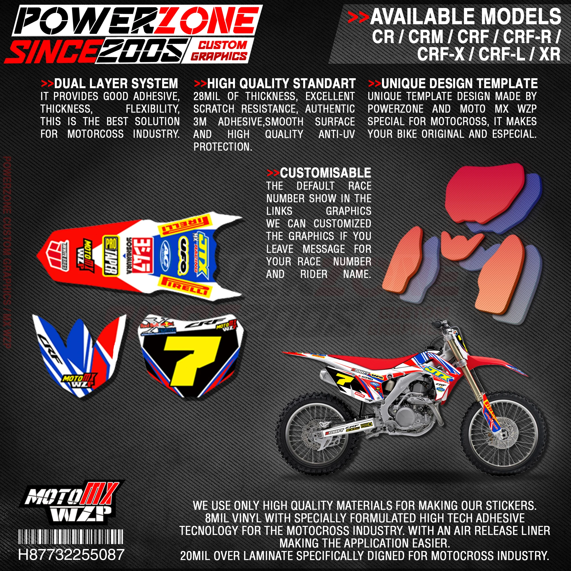 Персонализированные графические фоны PowerZone Team наклейки 3M Набор наклеек для HONDA