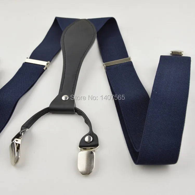 Мужские/женские регулируемые однотонные подтяжки с клипсой 3 5 см шириной nave bule |