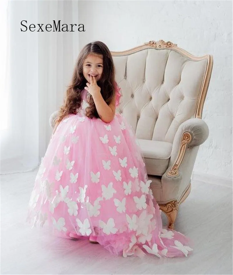 Sweet Princess Dress Handmade Butterflies Flower Girl For Wedding Sleeveless Kids Pageant Birthday Gowns | Детская одежда и обувь