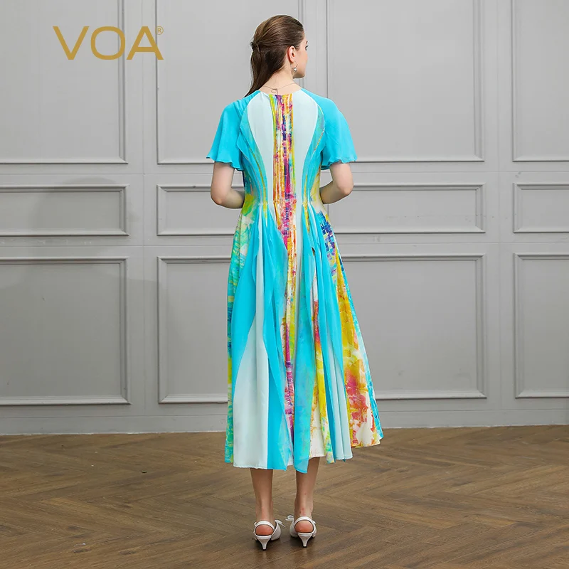 Voa шёлковый длинный вечерние платья для женщин Boho Летние Плиссированные Платья с