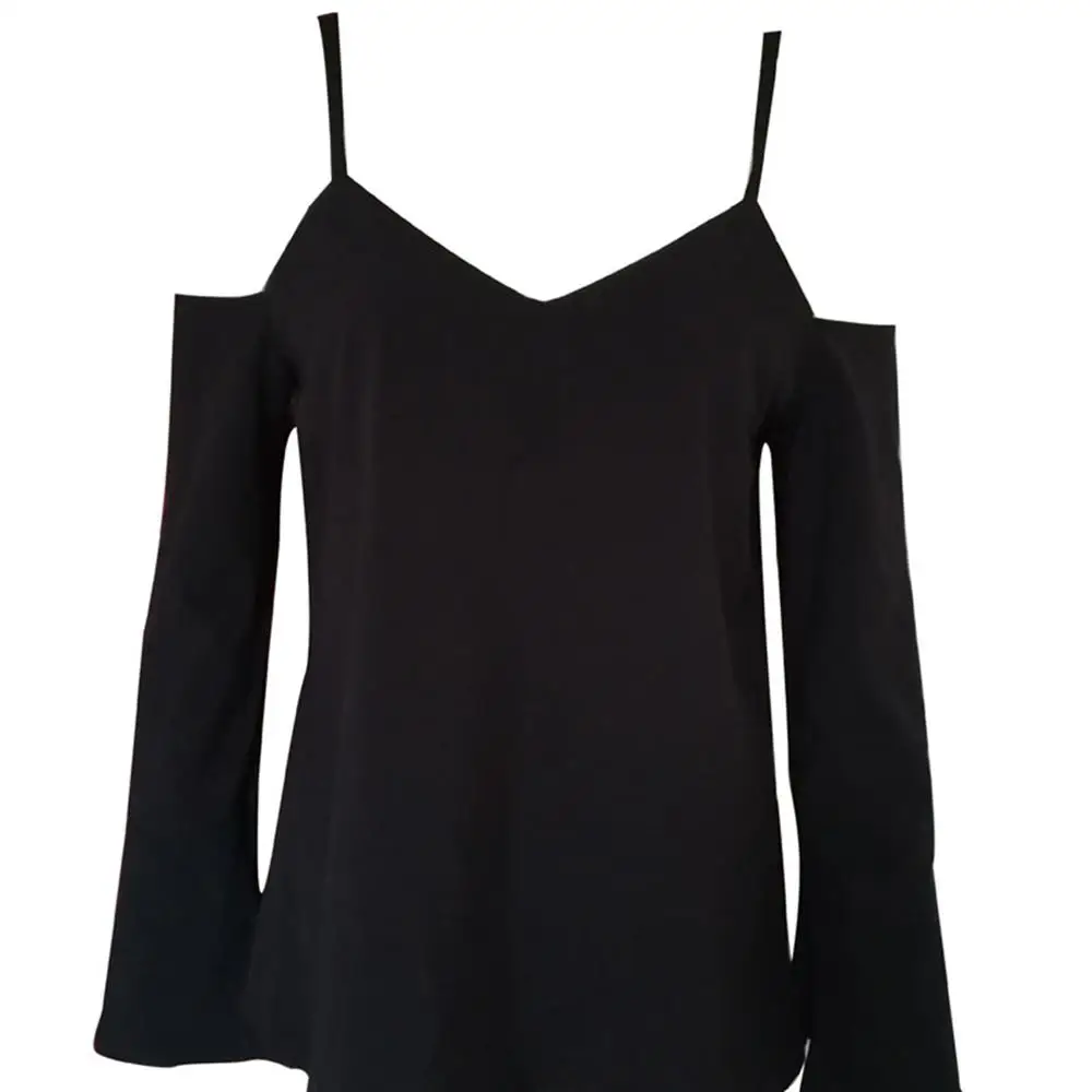 2018 New Arrival Autumn Women Blouse Off Shoulder Long Sleeve Solid Color Sexy V Neck Shirts For Female |