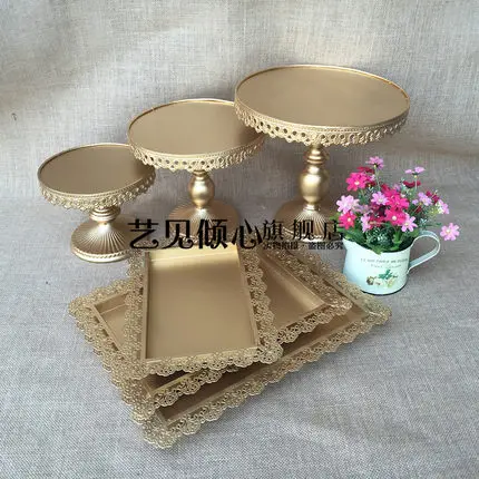 

Shiny Gold Wedding Dessert Tray Cake Stand Cupcake Tray Party Props 6PCS / Set