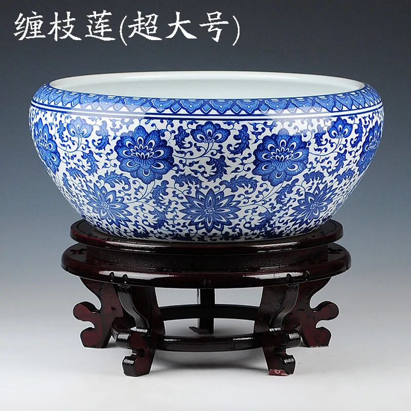 Blue and white porcelain jingdezhen ceramics shallow daikin aquarium tortoise narcissus flower pot furnishing large cylinder | Дом и сад