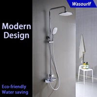 wasourlf bathrrom shower set bath shower mixer faucet tap rain shower head solid brass white colour fashion design hotel