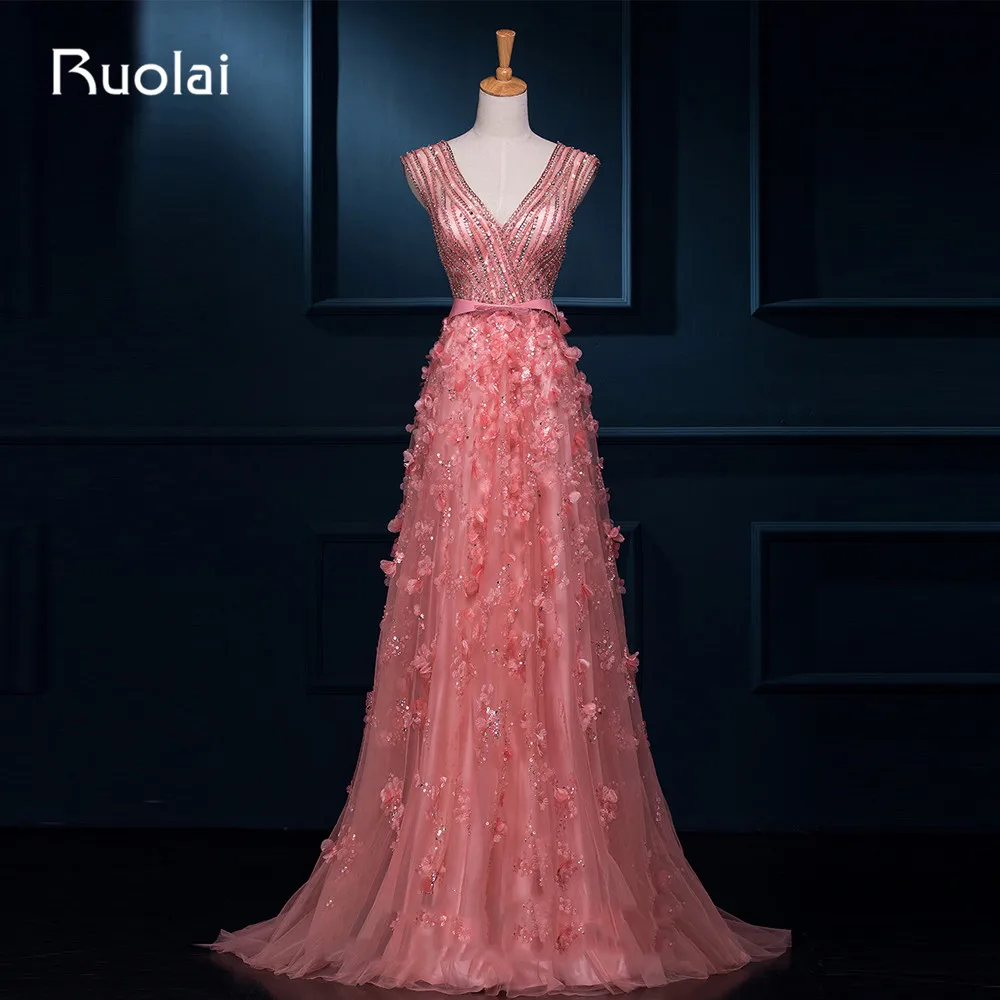 

Real Photo Sexy A-Line Deep V-Neck Tulle Beaded Bodice Long Evening Dresses Formal Dress Vestido de Festa Largo ASAFN16
