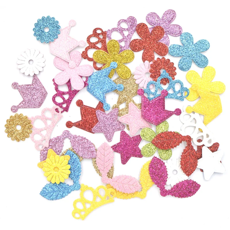 400 шт Смешанные блестки кожа ткань корона лист цветок бант звезда нашивки ручная