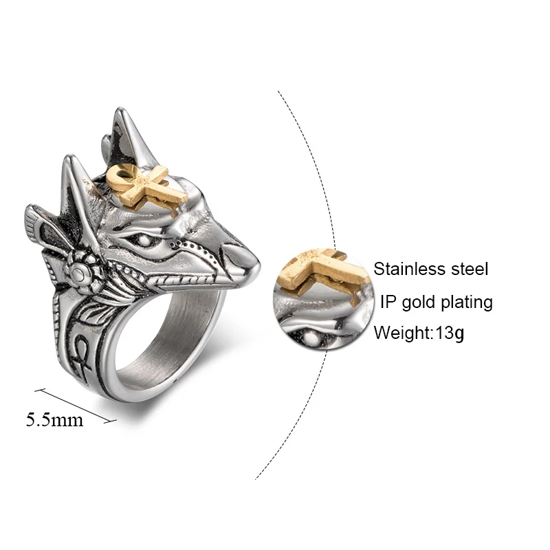 Мужское Винтажное кольцо для самообороны Anubis с головой волка в античном