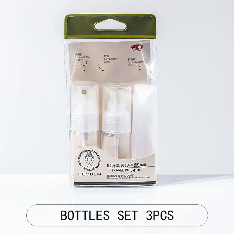 3 Pcs Bottle Set SEMBEM набор многоразовых бутылок 7 шт./3 шт. портативный дорожный экологически чистый спрей-насос бутылка крем банка шпатель ложка комплект - Цвет: 3 Pcs Bottle Set