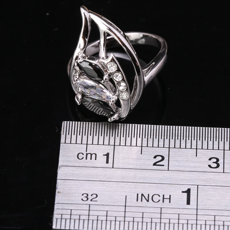 Candy Leaf Black Onyx White Zircon Silver Plated Argent Party Jewelry Ring Size 6 / 7 8 9 S1532 | Украшения и аксессуары