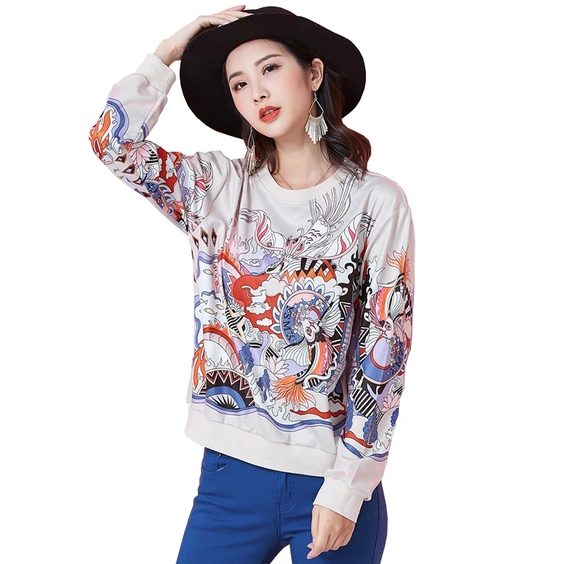 Trytree/весенне летние женские свитшоты уличная одежда с принтом белый полиэстер
