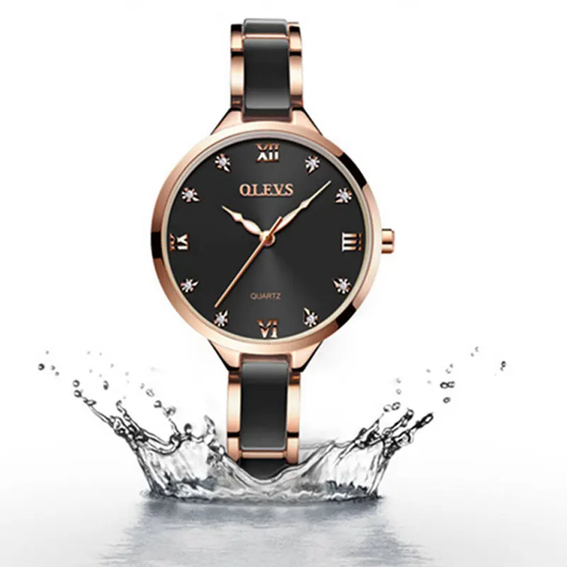 women watch 1 OLEVS Ladies Ceramic Watches Lady Rose Gold Women Dress Watch Luminous Black Steel Strap Womens Wrist Watches Gifts reloj mujer - Цвет: women watch 1