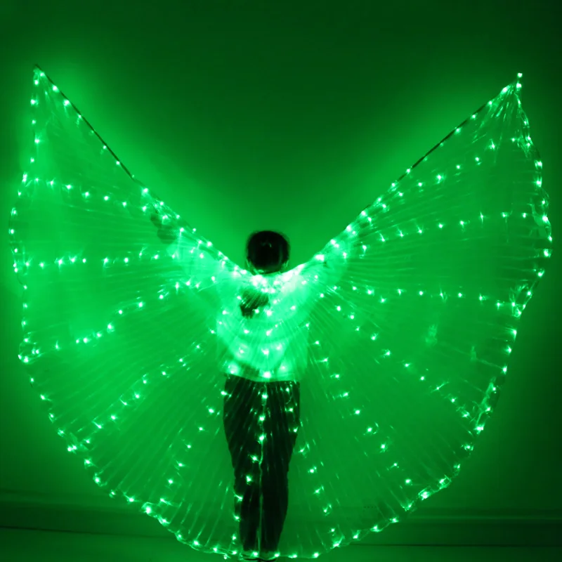 With LED edge-Green Женский светодиодный фонарь для танца живота с крыльями, 360 градусов, светодиодный, блестящие крылья для танцев, крылья бабочки, раздельные крылья, светодиодный фонарь для танцев - Цвет: With LED edge-Green