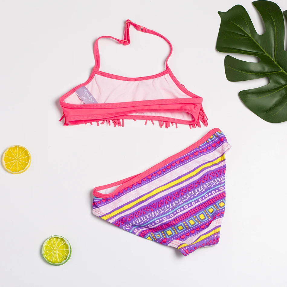 Для девочек Купальники с кисточками Стиль из двух предметов Детские купальники