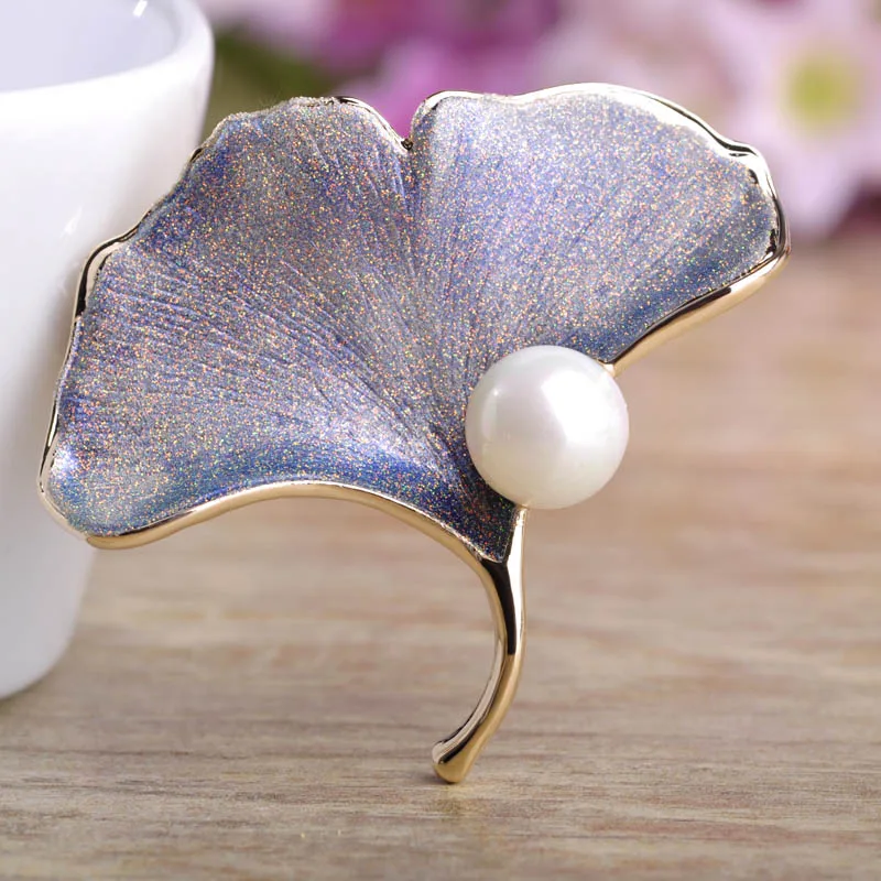 Blucome желтый Гинкго Билоба (фасовка по Броши со стилизованными листьями блестящие