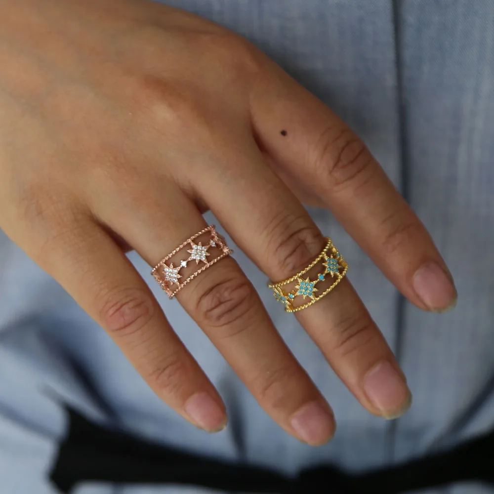 Рождественский подарок кольцо со звездами cz бирюзовые вышитые бисером