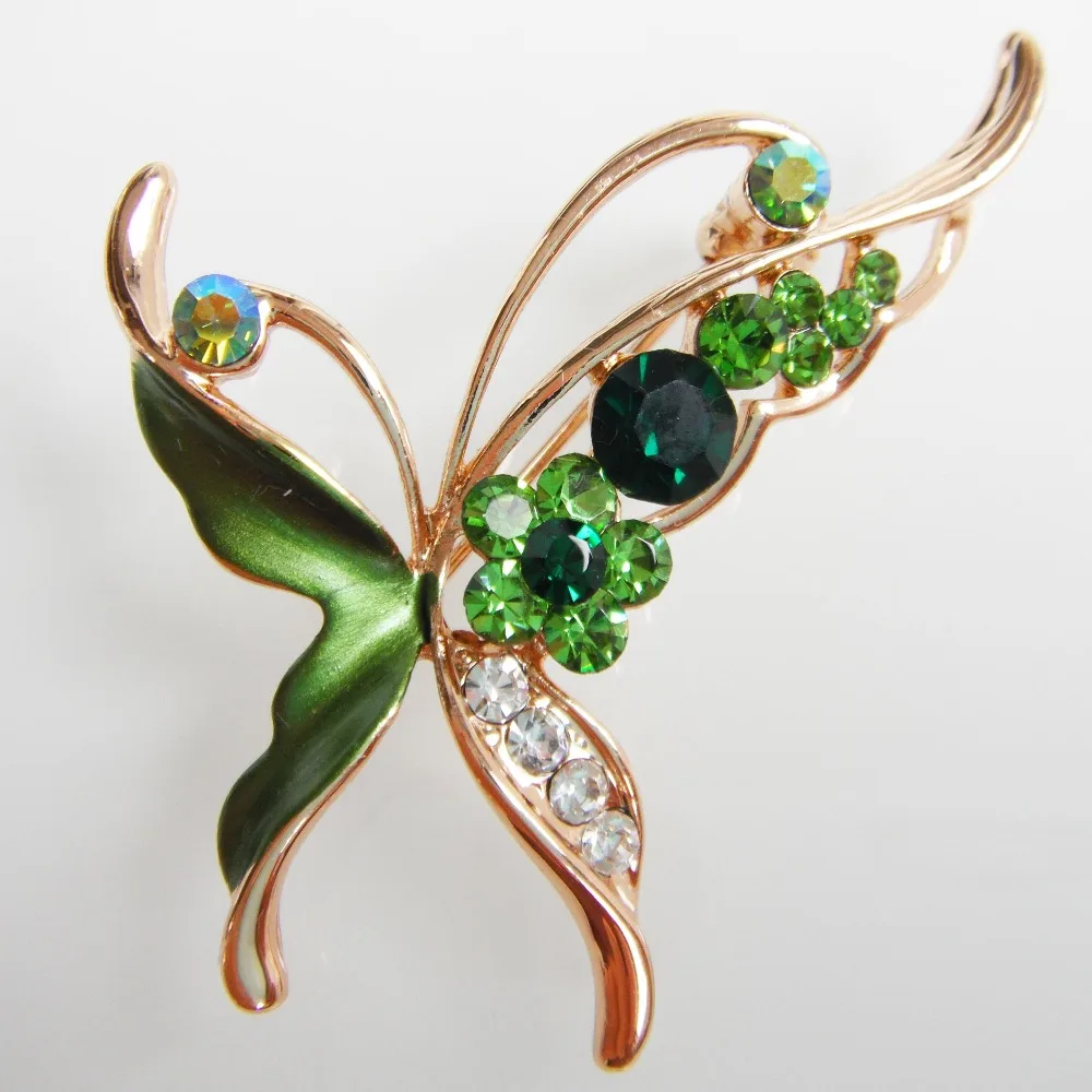 Navachi Super Butterfly Insect Green Enamel Yellow GP Rhinestone Crystal Pin Brooch SMT7154 | Украшения и аксессуары