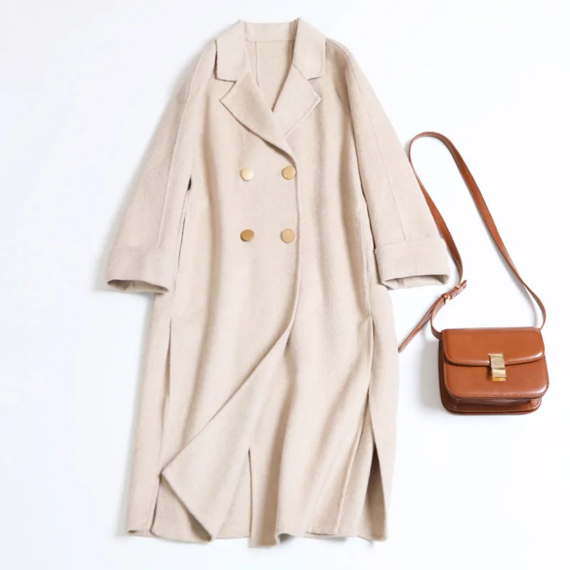 Новинка зимы 2019 двустороннее кашемировое пальто длинное из ткани al barca черное