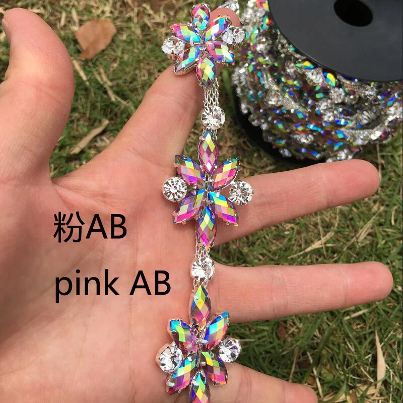 Великолепная красная розовая черная AB Хрустальная цепочка для одежды и платья