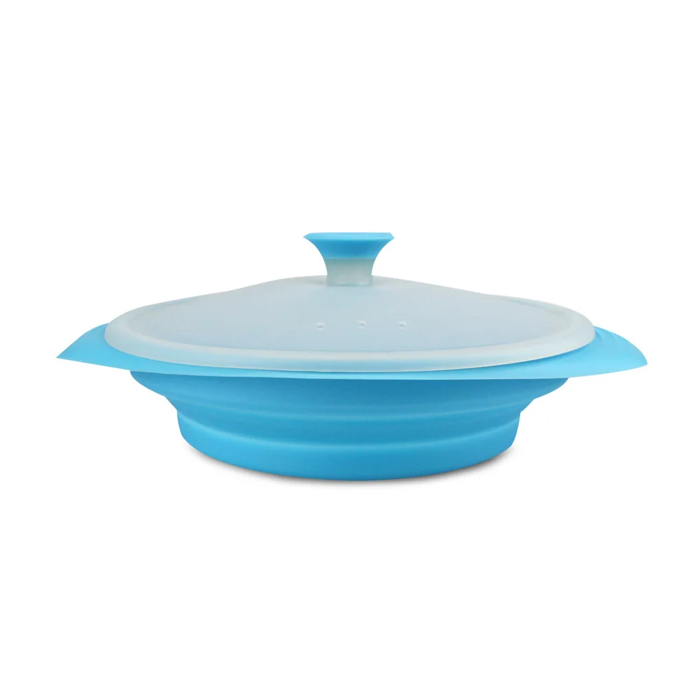Multifunctional Blue Silicone Steamer with Vent Steam Cover Microwave Heating Bowl Two Handles Practical Household Kitchenware |