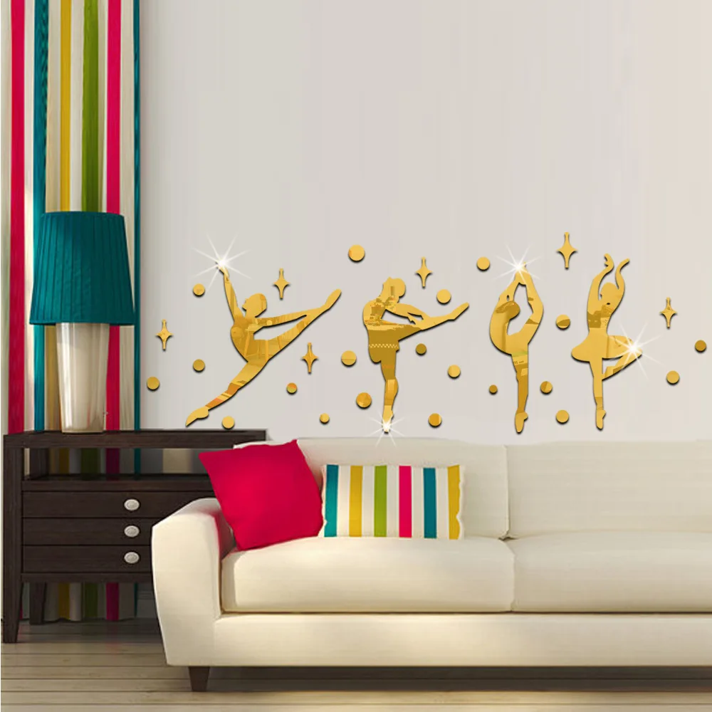 

34 Pcs/Set 3D Acrylic Mirror Surface Wall Sticker Ballet Dance Girls Design for Dance room Kindergarten Wall Decoration 60067