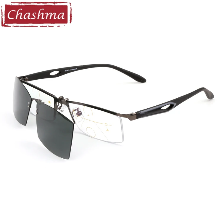 Gray Chashma бренд Verifocal очки мужские полуоправа магнит оптические очки прогрессивные линзы очки для чтения с магнитными зажимами - Цвет оправы: Gray