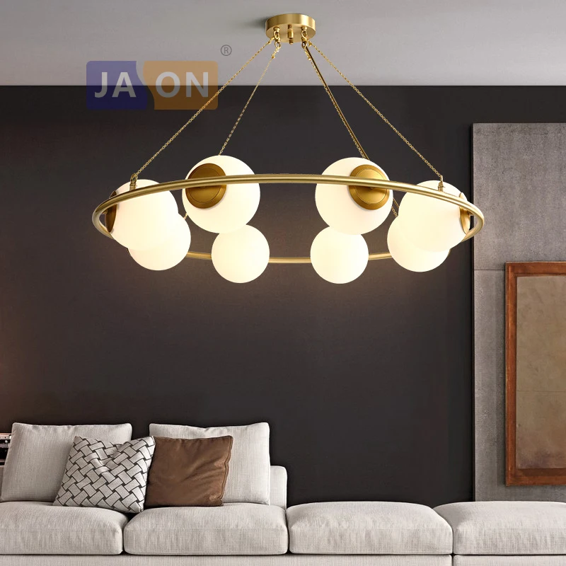 Led e14 постмодерн Медь Стекло золотой белый круглая люстра подвесной светильник лампа Блеск для столовой