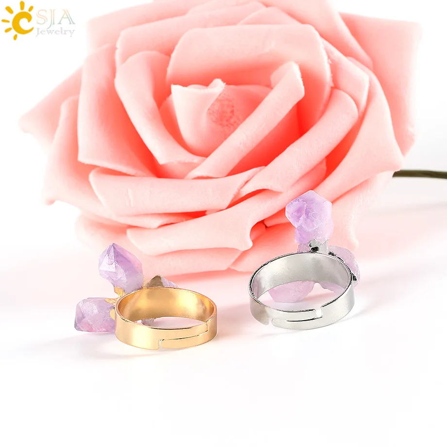 Женское кольцо с драгоценным камнем CSJA регулируемое золотистое и кварцевым