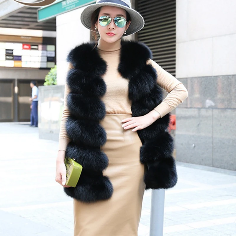 

New Arrival 2021 Winter Artificial Black Coat Women Pink Fur Vest High-Grade Faux Fur Coat Leisure Women Fox Fur Long Vest PC244