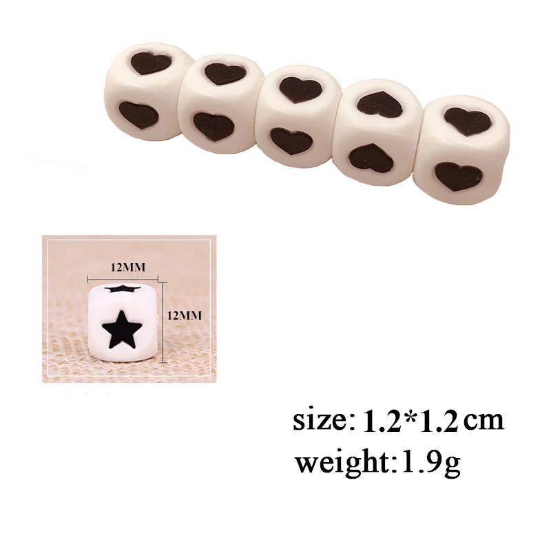 50pcs Silicone Beads BPA Free Chewing Bead 12mm Cube Heart Star Teething for DIY Baby Necklace Teether Pacifier Clips | Мать и ребенок
