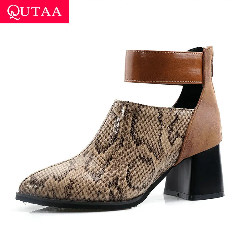 Женские ботильоны из искусственной кожи QUTAA черные повседневные ботинки флока