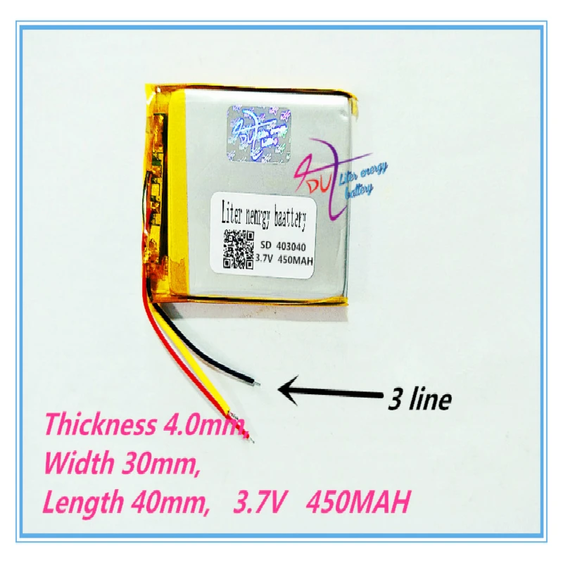 3 line Polymer battery 403040 450mah 3.7 V smart home MP3 speakers Li-ion for dvr GPS mp3 mp4 cell phone speaker | Компьютеры и офис